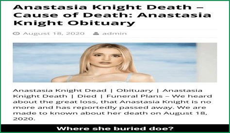 Is Anastasia Knight dead? Obituary, Cause of Death & Details